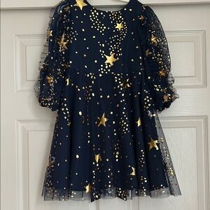 Navy Blue Dress with Gold Star Pattern
